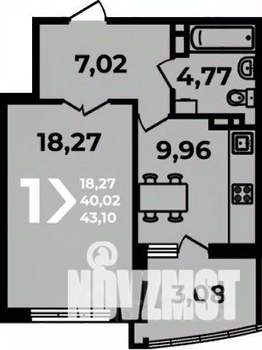 1-к квартира, вторичка, 43м2, 16/19 этаж