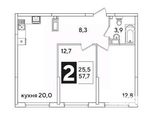 2-к квартира, вторичка, 58м2, 11/16 этаж