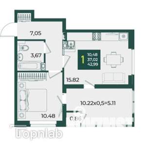 1-к квартира, вторичка, 43м2, 5/18 этаж