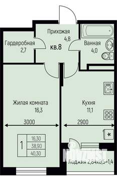 1-к квартира, строящийся дом, 40м2, 2/3 этаж