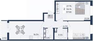 2-к квартира, вторичка, 58м2, 13/18 этаж