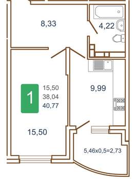 1-к квартира, вторичка, 41м2, 2/16 этаж
