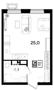 Студия квартира, строящийся дом, 29м2, 12/18 этаж