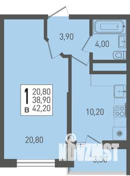 1-к квартира, строящийся дом, 42м2, 3/22 этаж