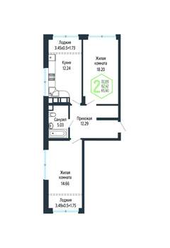 2-к квартира, вторичка, 66м2, 20/24 этаж