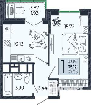 1-к квартира, вторичка, 35м2, 16/21 этаж