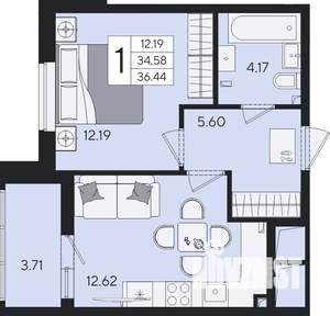 1-к квартира, вторичка, 36м2, 2/8 этаж