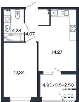 1-к квартира, вторичка, 38м2, 2/18 этаж
