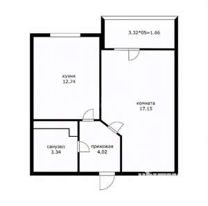1-к квартира, вторичка, 32м2, 1/9 этаж
