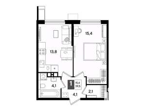 1-к квартира, вторичка, 40м2, 6/19 этаж