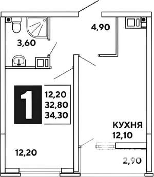 1-к квартира, вторичка, 34м2, 10/17 этаж