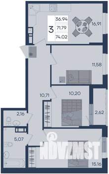 3-к квартира, вторичка, 74м2, 6/18 этаж