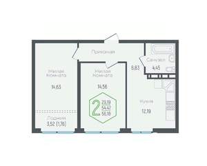 2-к квартира, вторичка, 56м2, 22/24 этаж