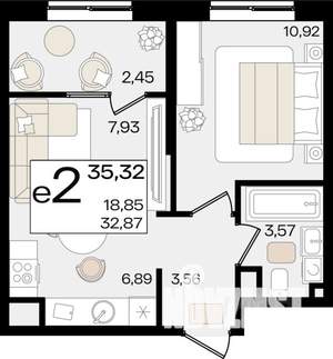 1-к квартира, вторичка, 35м2, 2/5 этаж