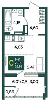 Студия квартира, вторичка, 27м2, 9/18 этаж