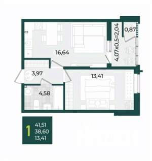 1-к квартира, вторичка, 42м2, 5/21 этаж