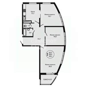 3-к квартира, вторичка, 99м2, 5/25 этаж