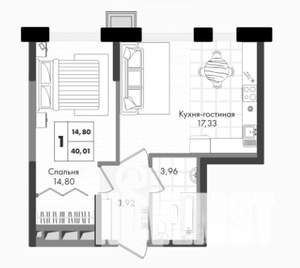 1-к квартира, вторичка, 40м2, 3/9 этаж
