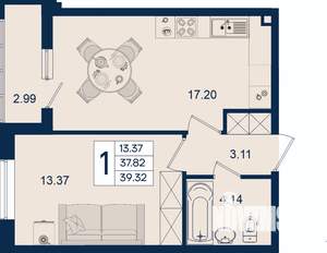 1-к квартира, вторичка, 39м2, 2/18 этаж