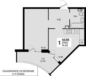 1-к квартира, вторичка, 41м2, 7/22 этаж