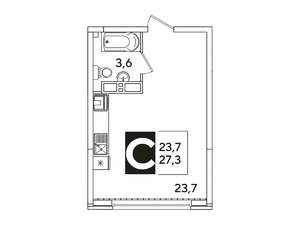 Студия квартира, вторичка, 27м2, 12/16 этаж