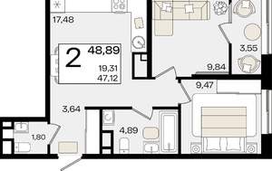 2-к квартира, вторичка, 49м2, 10/18 этаж