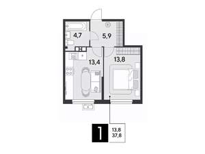 1-к квартира, вторичка, 38м2, 9/18 этаж