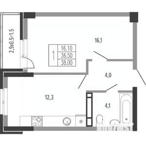 1-к квартира, вторичка, 39м2, 2/15 этаж