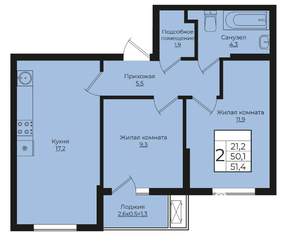 2-к квартира, вторичка, 51м2, 3/7 этаж