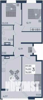 3-к квартира, вторичка, 77м2, 8/18 этаж