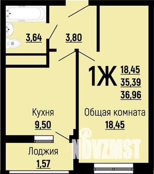 1-к квартира, строящийся дом, 37м2, 19/22 этаж