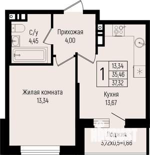 1-к квартира, вторичка, 37м2, 4/15 этаж
