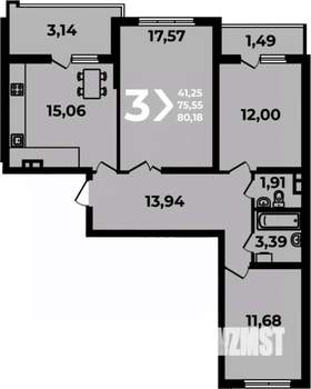 3-к квартира, вторичка, 80м2, 5/19 этаж