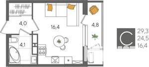 Студия квартира, вторичка, 29м2, 23/24 этаж