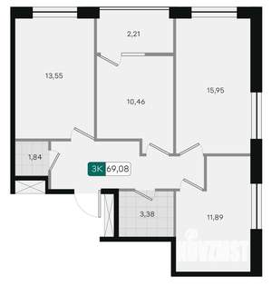 3-к квартира, вторичка, 69м2, 13/18 этаж