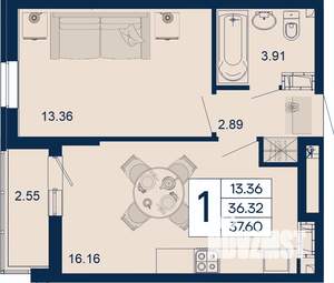 1-к квартира, вторичка, 38м2, 13/18 этаж