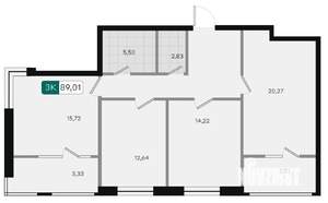 3-к квартира, вторичка, 89м2, 8/9 этаж