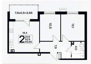 2-к квартира, вторичка, 56м2, 13/18 этаж