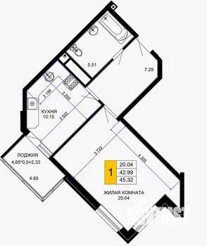 1-к квартира, вторичка, 44м2, 9/12 этаж