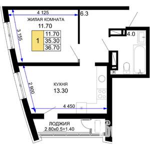 1-к квартира, вторичка, 37м2, 6/18 этаж