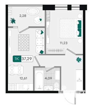 1-к квартира, вторичка, 37м2, 9/18 этаж