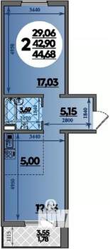 2-к квартира, строящийся дом, 45м2, 1/8 этаж