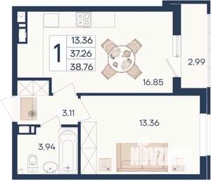 1-к квартира, вторичка, 39м2, 9/18 этаж