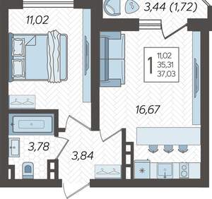 1-к квартира, вторичка, 37м2, 13/23 этаж