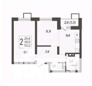 2-к квартира, вторичка, 50м2, 15/17 этаж