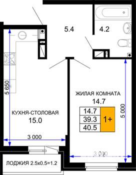 1-к квартира, строящийся дом, 41м2, 4/16 этаж