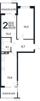 2-к квартира, вторичка, 59м2, 2/4 этаж