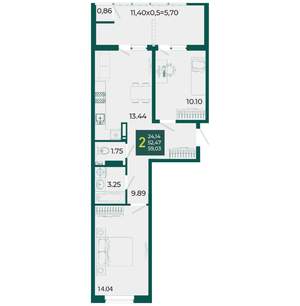 2-к квартира, вторичка, 59м2, 11/18 этаж