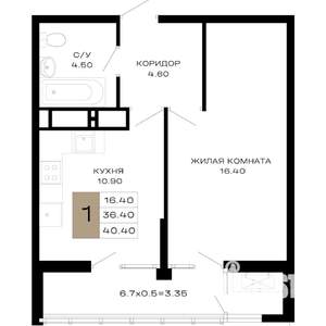 1-к квартира, вторичка, 37м2, 18/23 этаж