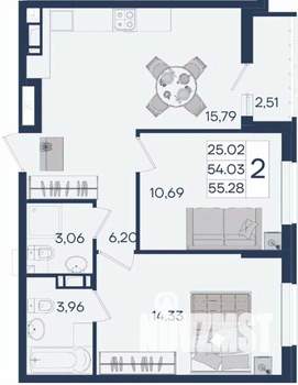2-к квартира, вторичка, 55м2, 13/18 этаж